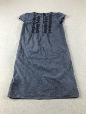 Gap Midi Dress Womens Size 2 Blue Chambray Appliqued Crinkled Button Up Pockets