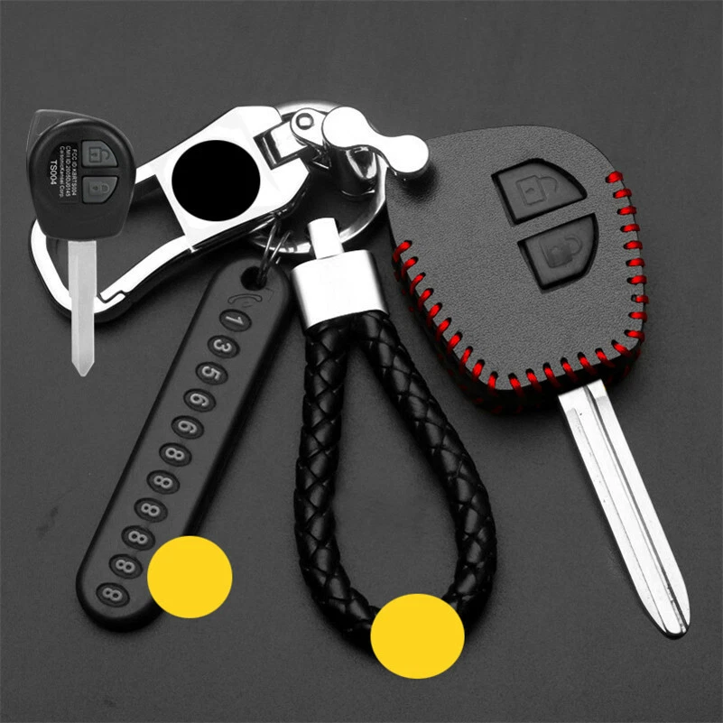 2 Button Real Leather Car Key Fob Case Cover For SUZUKI Grand Vitara Swift Liana - Изображение 3 из 4