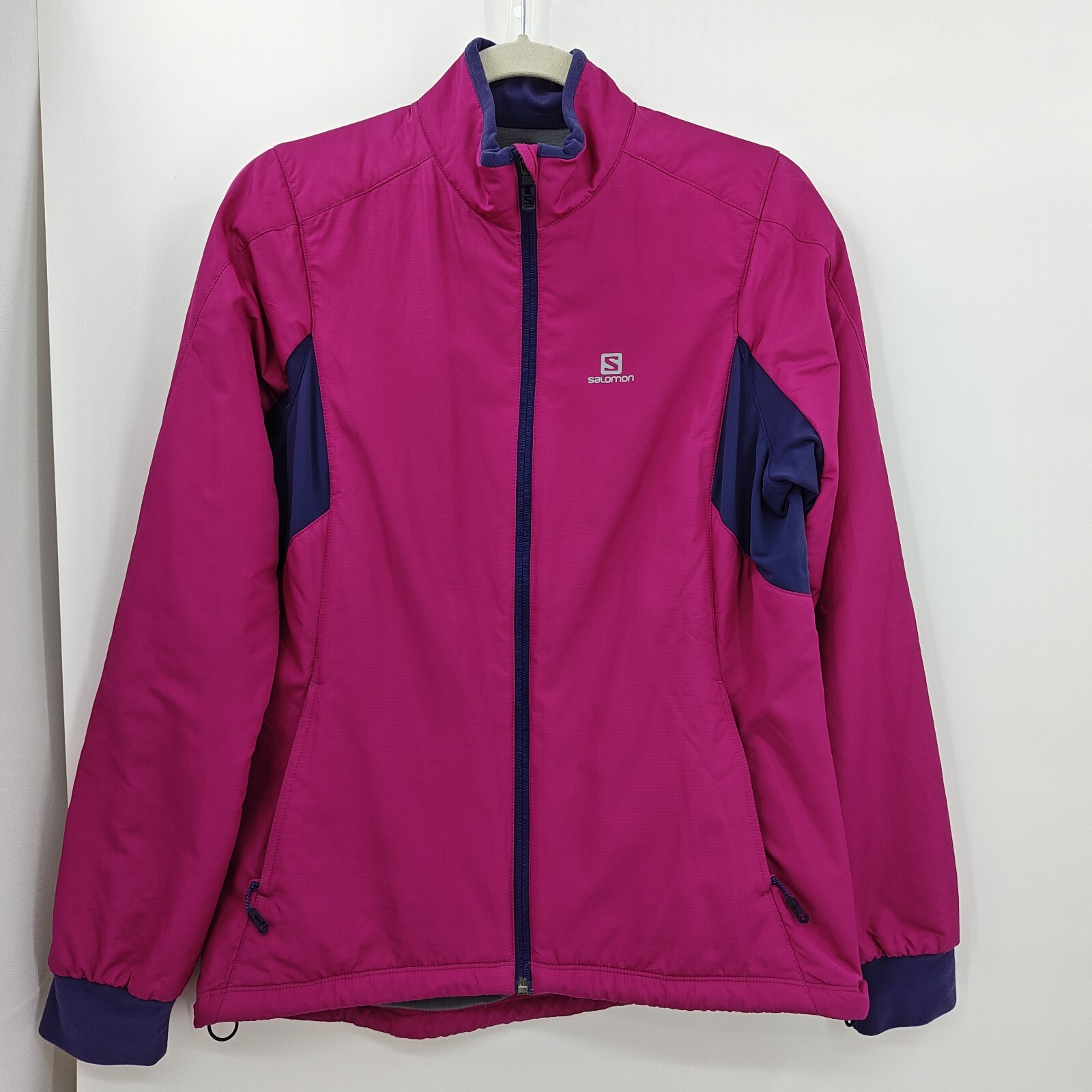 Giacca a vento Salomon donna full zip rosa viola clima L running
