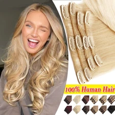 8-24inch Long Clip In Real Remy 100% Human Hair Extensions Full Head Blonde US