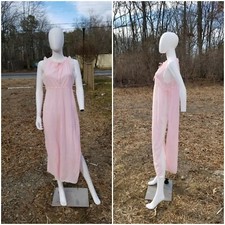 Vtg 60-70s Dutchess Pink Nylon Long Lingerie Gown Side Slits sheer undies set