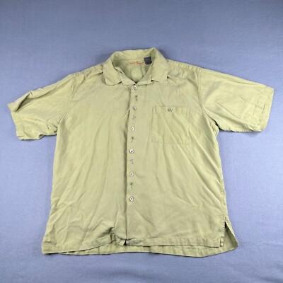 Tori Richard Shirt XL Green Silk Tropotini Embroidered Button Up
