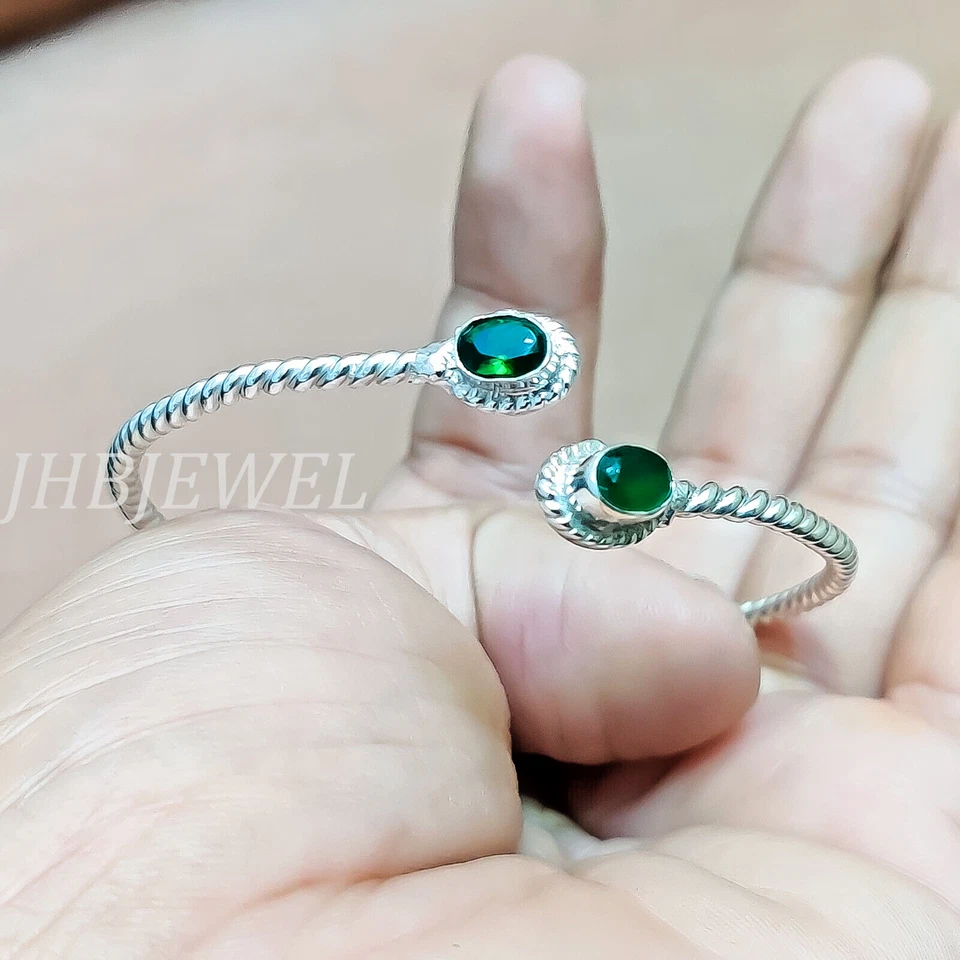 Chrome Diopside With Green Onyx Gemstone 925 Sterling Silver Bangle Gift For Her - Изображение 4 из 4