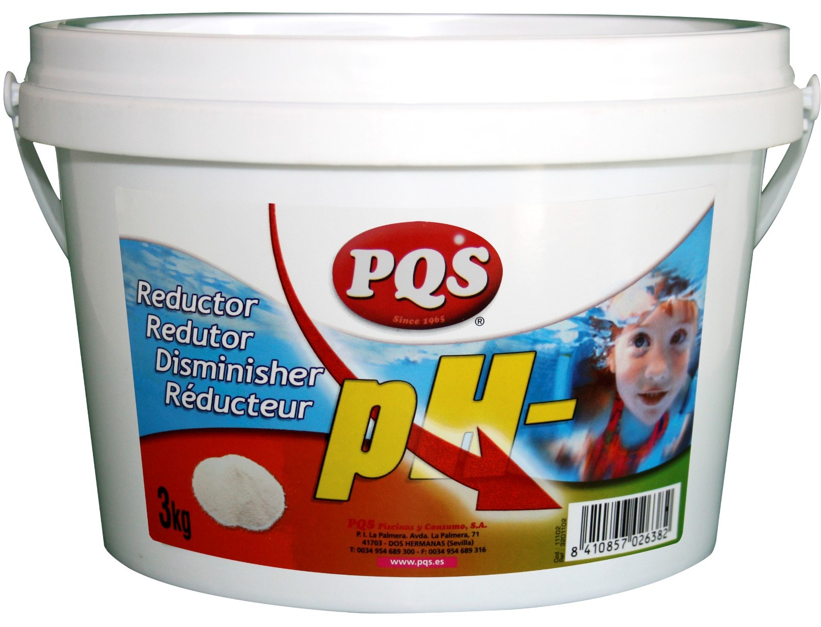 Reductor pH - sólido PQS para aguas de piscinas. Bote 3 kg.