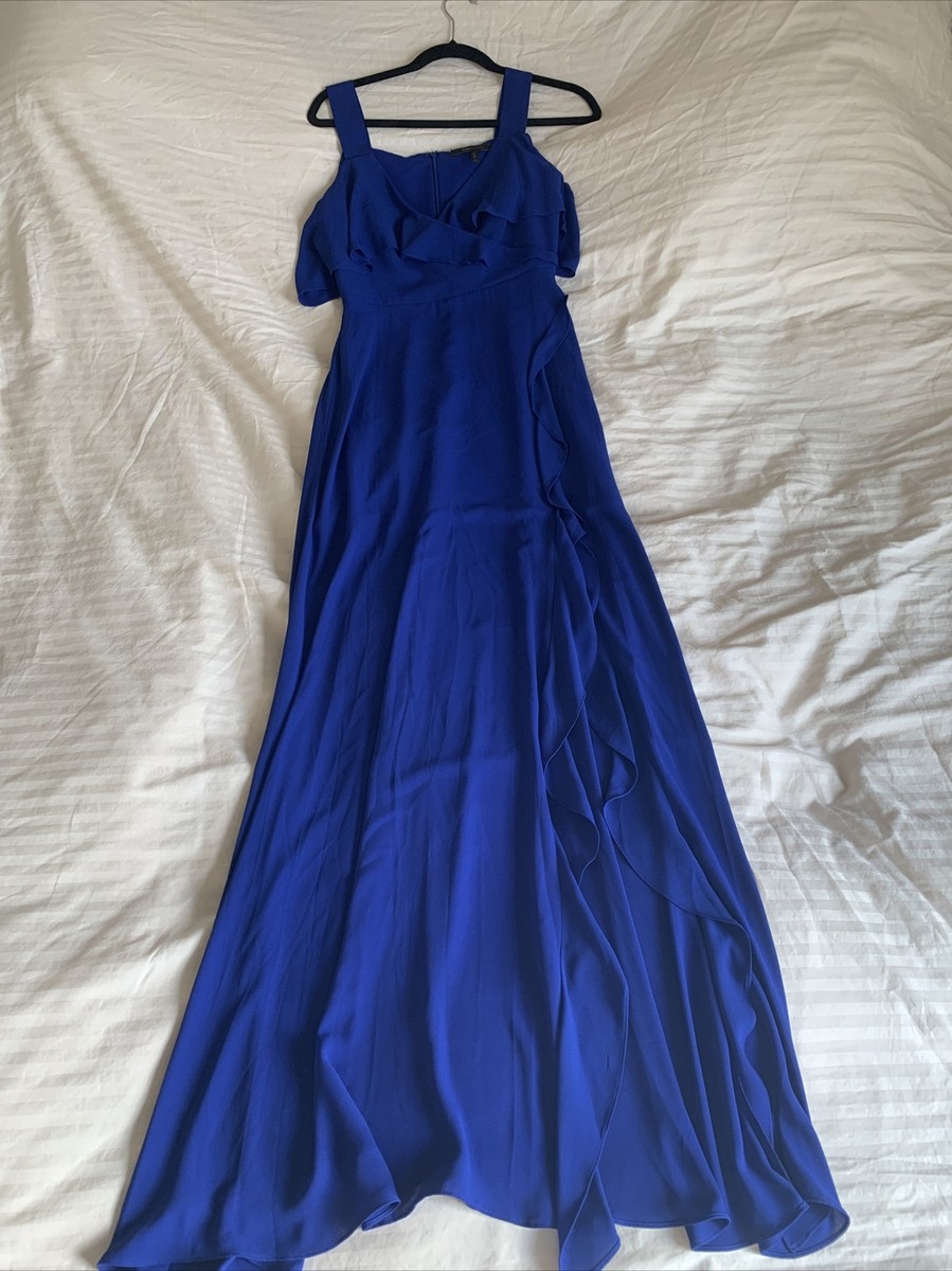 bcbg royal blue dress Women's Charley Ruffle Cold Shoulder Gown Rich Size 2 Xs low back dress Jenna Hale Backless Leather Size:UK12 US8