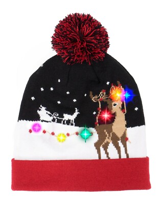 Kinder LED Lichter Mütze Jungen Beanie Mädchen Strick Rentier Weihnachten Neuheit Winter 