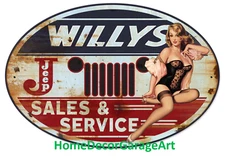 Willys Sales & Service Oval Metal Sign, 3 Sizes, Vintage Style Garage Art
