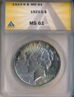 1923-S PEACE SILVER DOLLAR **ANACS CERTIFIED MS 61** FREE SHIPPING!!