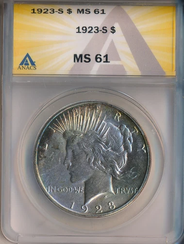 1923-S PEACE SILVER DOLLAR **ANACS CERTIFIED MS 61** FREE SHIPPING!!