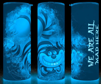 Glow in the Dark Alice in Wonderland Cheshire We're All Mad Here Cup Mug Tumbler