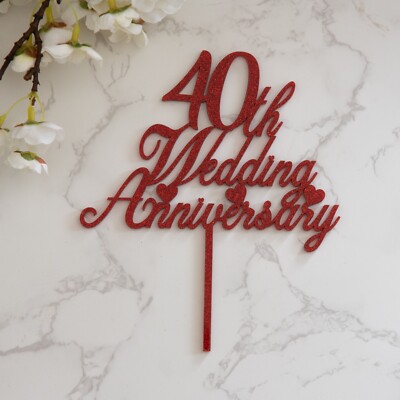 40. Hochzeitstag ACRYL Kuchen Topper. Golden Anniversary Glitzer