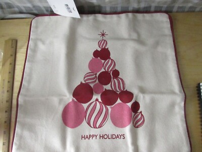 H&M Home Printed Cotton PILLOW COVER 16x16 Happy Holidays  with red border