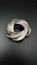 Vintage Silver-Tone Swirling Textured Circle of Life  Brooch Pin