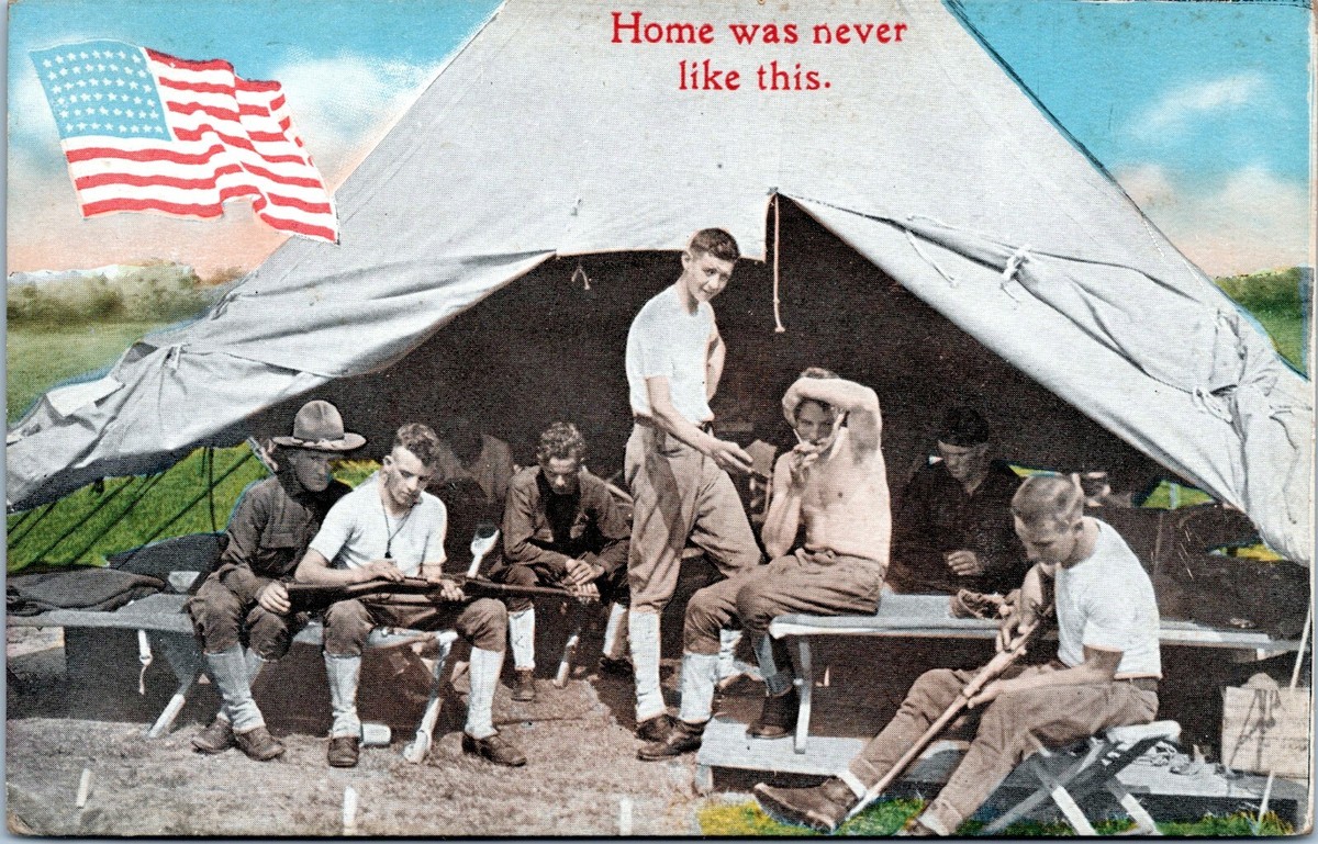 Soldiers Cleaning Weapons, Home was Never Like This - c1907
