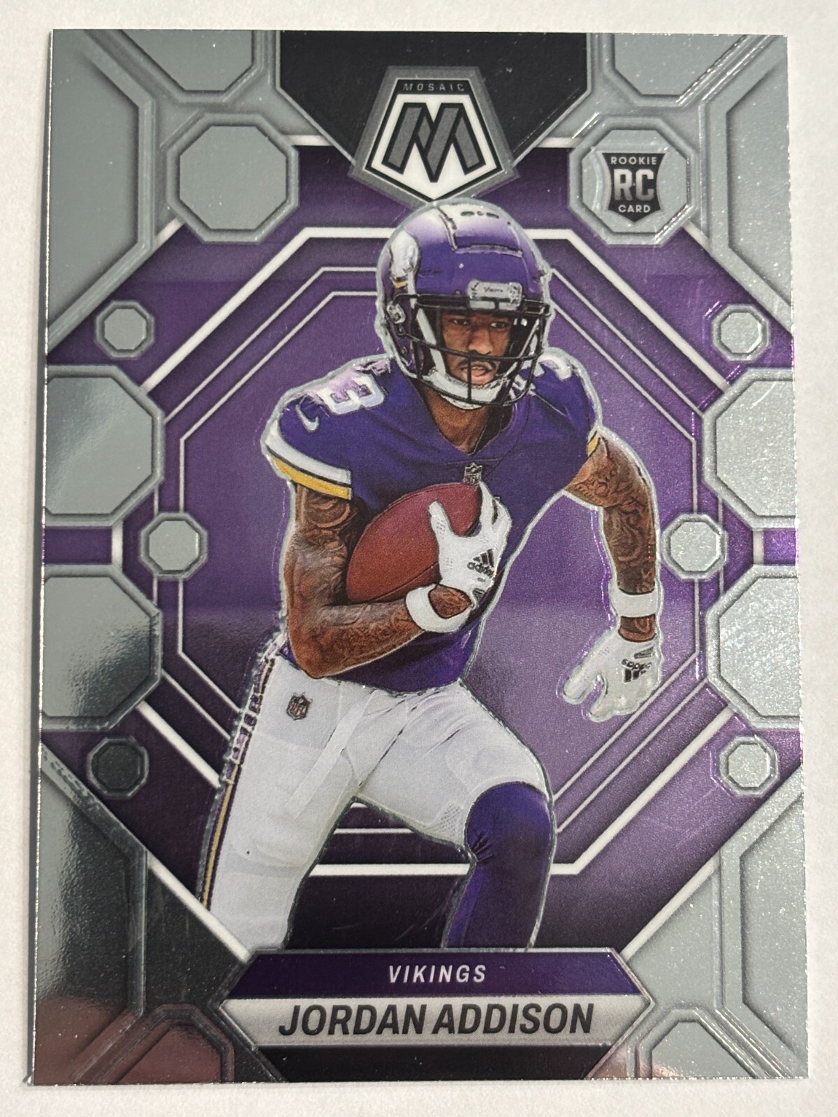 2023 Panini Mosaic #337 Jordan Addison Minnesota Vikings Silver Prizm