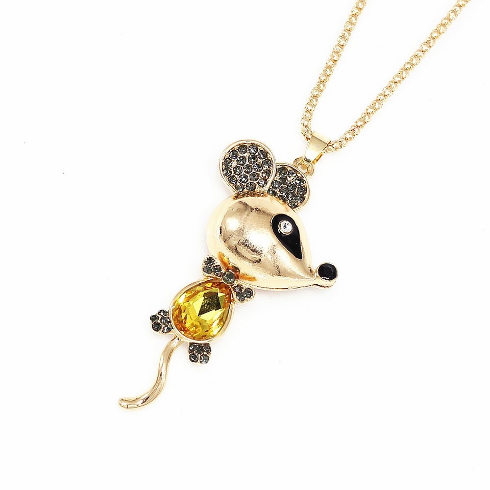 New Multi-Color Crystal Rhinestone Cute Mouse Rat Pendant Chain Women's ...