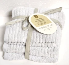 Threshold 4pk Quick Dry Ribbed Hand Towel & Washcloth Set - Light Grey