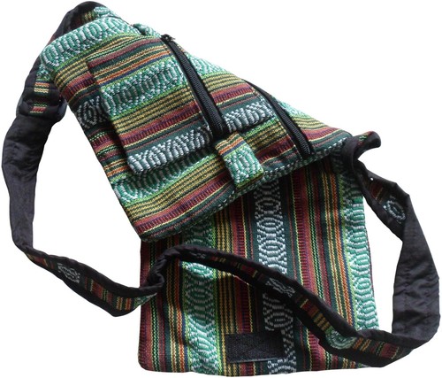 Fair Trade Cotton Gheri Stripe Hippy Boho Shoulder Double Passport Travel Bag - Picture 3 of 13