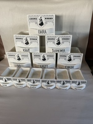 Vintage GRANIT Spice Drawers Black White Hungarian Set Of 12 Ceramic W Handles