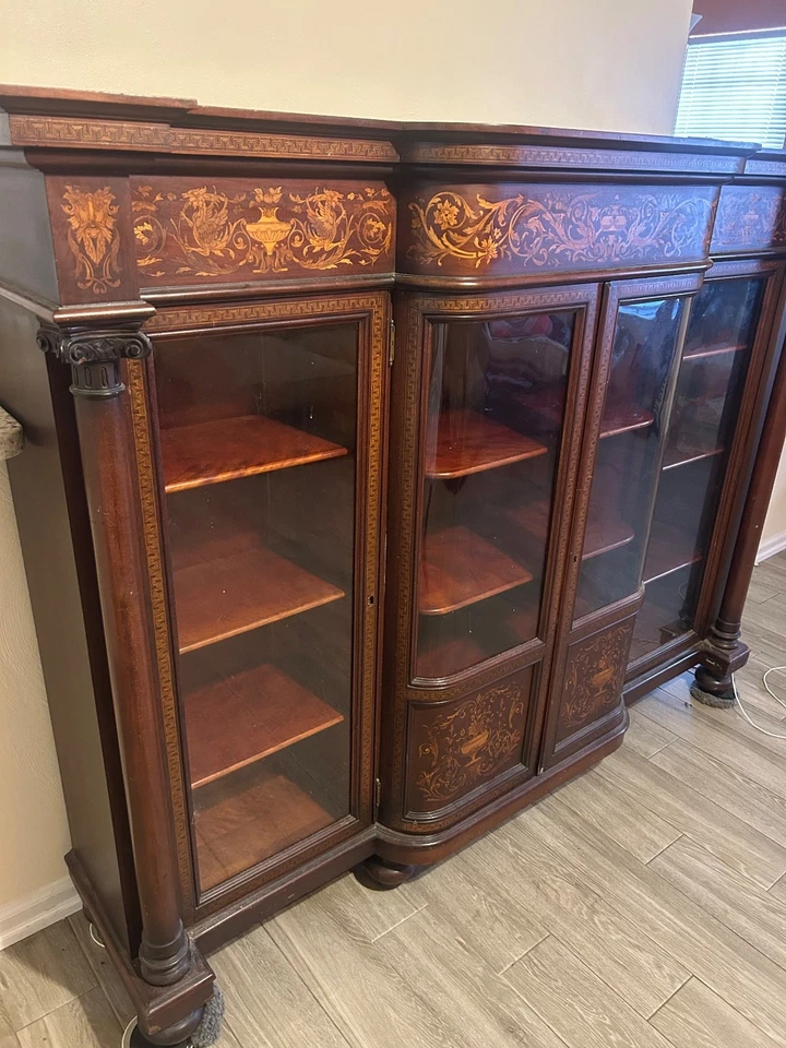 R. J. Horner инкрустация грифонами красное дерево 4 двери книжный шкаф изогнутые центральные двери - Изображение 4 из 4