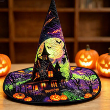 Quilted Halloween Witch Hat, Gothic Spooky Costume Accessory