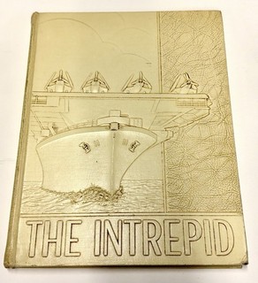 USS Intrepid Ship Liner (CV 11) WWII Cruise Book Embossed Hard Cover RARE!