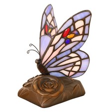 Tiffany Mini Table Lamp Blue Butterfly Stained Glass Cute Night Lights Hand-m...