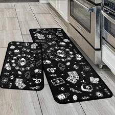 2 PCS Gothic Black Kitchen Mats Moon Phase Witchy Goth Halloween Decor