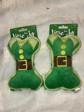 2 Christmas holiday time for joy squeak Green sweet elf dog toys