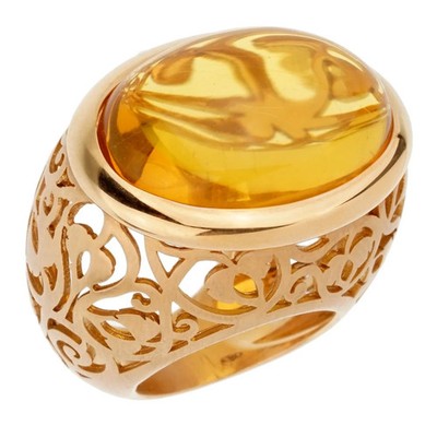 Pomellato Arabesque Amber 18k Rose Gold Cocktail Ring Sz 5 1/4