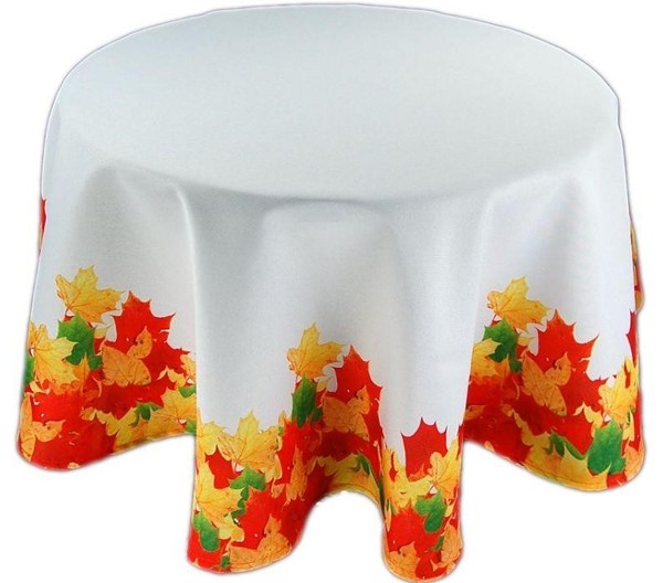 Tischdecke Weiß Stoff Tafeltuch Pflegeleichte Unterdecke Herbstmotiv Rund 170 Cm-image