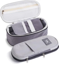 - Pencil Case Large, Fabric Pencil Pouch Large, Grey, Pen Bag, School Supplies, 