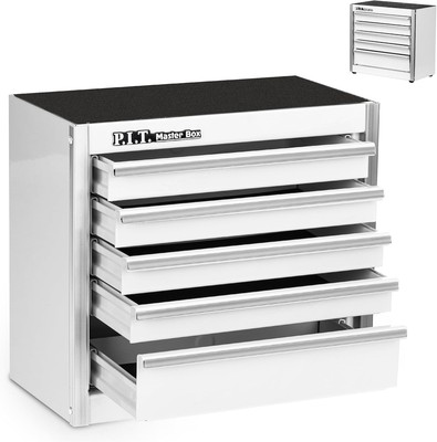 PIT - White Mini Tool Box, Portable 5 Drawer Steel Stackable Cabinet with Liners
