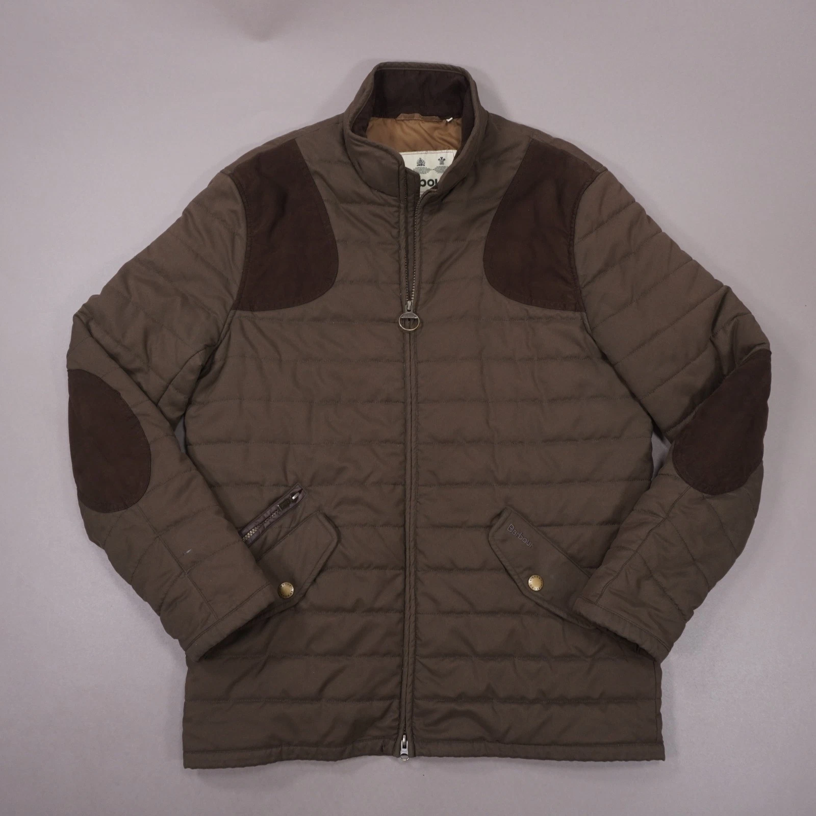 Barbour Quilted Shooting Jacket Full Zip Mens Medium Brown Pockets image 1
