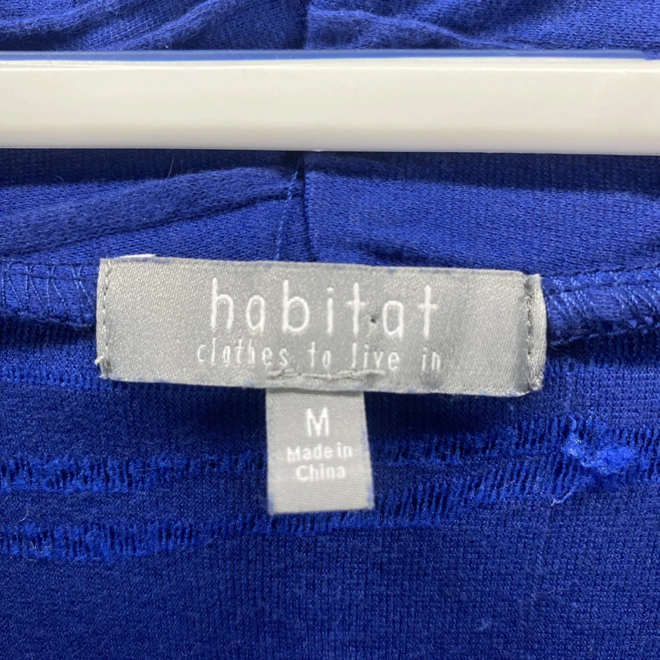 Suéter Top Cuello Capucha Habitat Medio Azul Mezcla Lino Manga Larga Pullover Foto 2 de 4