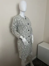 Cynthia Rowley Gray & Ivory Wool Long Sleeve Button Sweater Dress Size Small