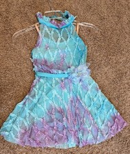 Weissman Blue Purple Ruffle Dress W/ Flower Belt Size Large Child