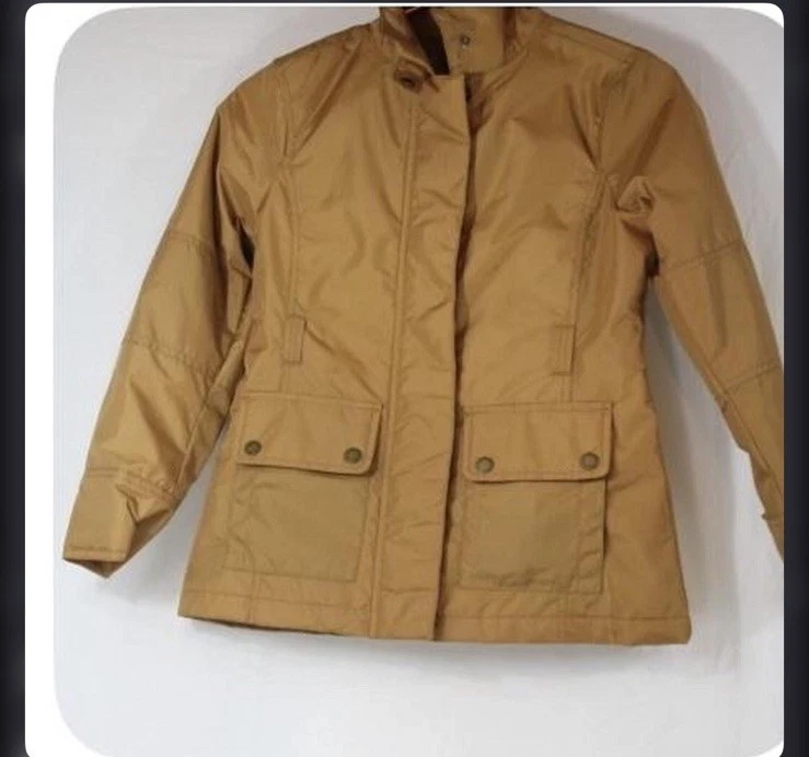 Kids Lands End Rain Jacket Gold yellow Colorblock Hooded Windbreaker S 7-8