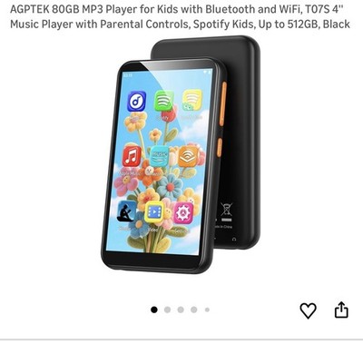 AGPTEK T07S 16GB MP3 Player Black Bluetooth Wi-Fi Parental Controls