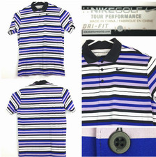 Nike Tour Performance Mens Large 46 in Chest Purple Stripe Golf Dri-Fit Polo