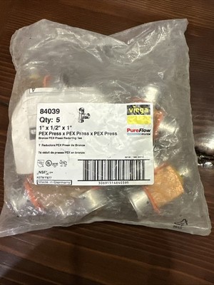 Viega 84039  PureFlow 1  x 1/2  x 1  Zero Lead Bronze PEX Press Tee. New 5 Pack