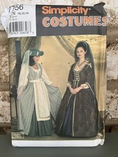Simplicity 7756 Renaissance Costume Pattern Sizes N 10-14 Uncut