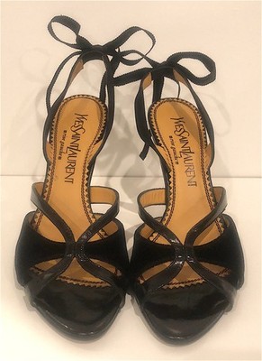 Vintage Yves Saint Laurent Rive Gauche Velvet & Patent Leather Lace-Up Sandals