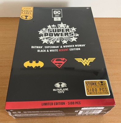 DC Direct Super Powers Batman Wonder Woman Superman black white & accent 3 pack