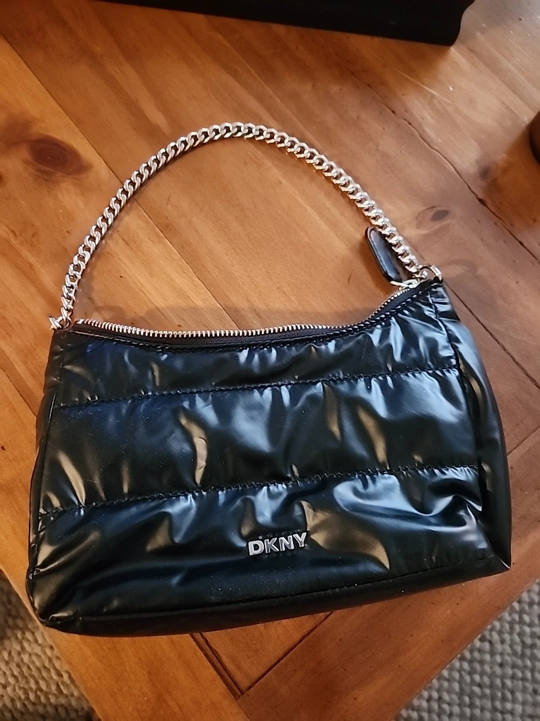 DKNY Small Black Polyester Purse With Silver Chain
