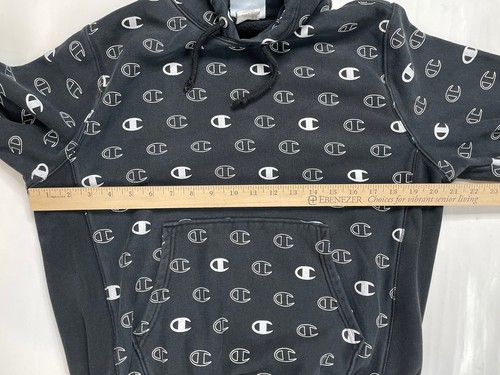 Champion Hoodie Youth Medium Black Reverse Weave All Over Print Pullover - Picture 7 of 10