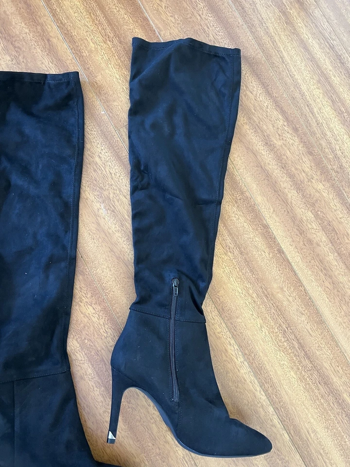 Call It Spring Women Over The Knee Black Vegan Suede Boots Pointed Toe Side Zip - Image 4 of 4