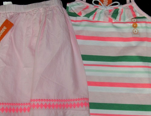 Gymboree Island Cruise neon pink striped top & pink skirt NWT 8 - Picture 3 of 5