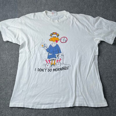 Vtg 1980s i Dont Do Mornings Single Stitch Tshirt Mens Xl White 80s Tee Funny