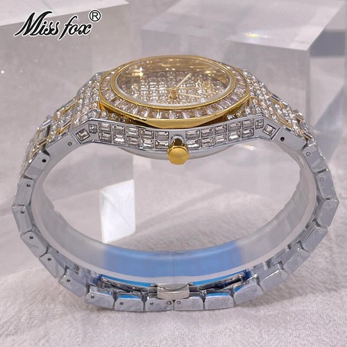 Hip Hop Luxury Mens BLING Ice out Watch Iced Silver Gold Jewelry Diamond Rapper - Imagen 7 de 15